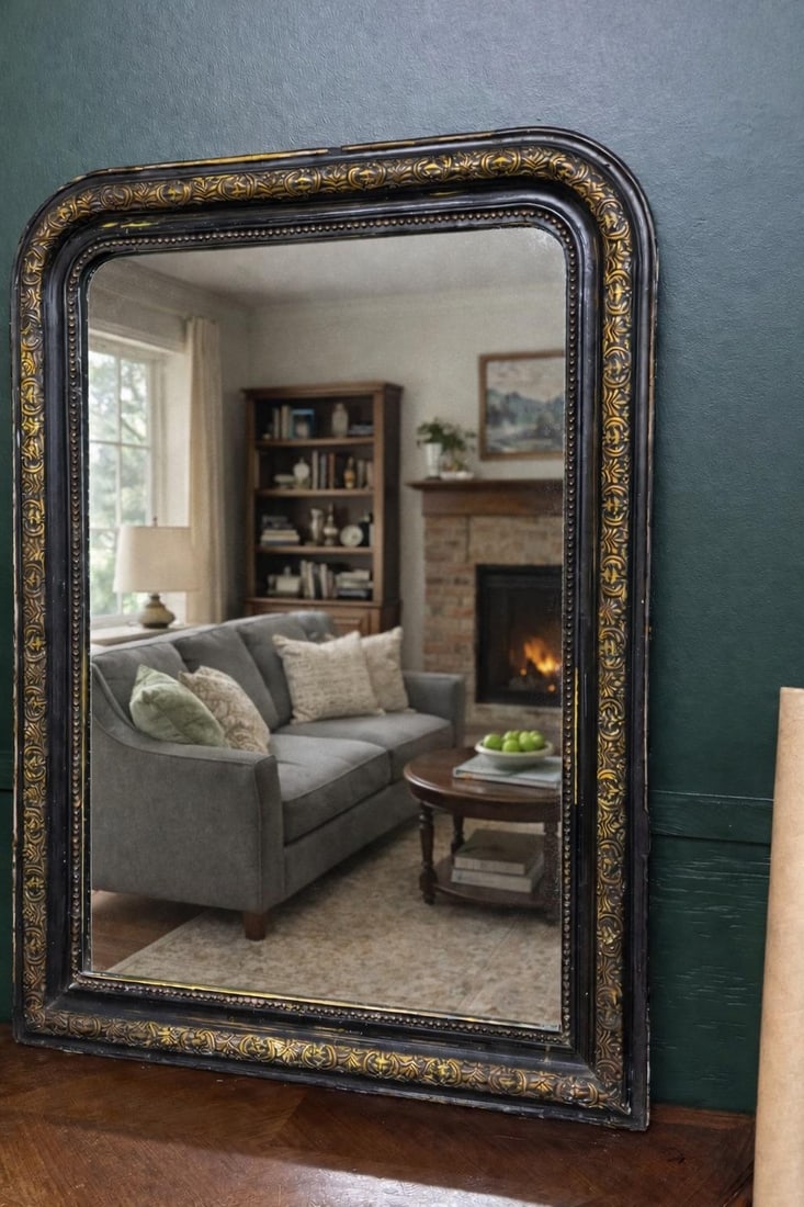 19th Century French Louis Phillipe Style Black and Gold Mirror - 2