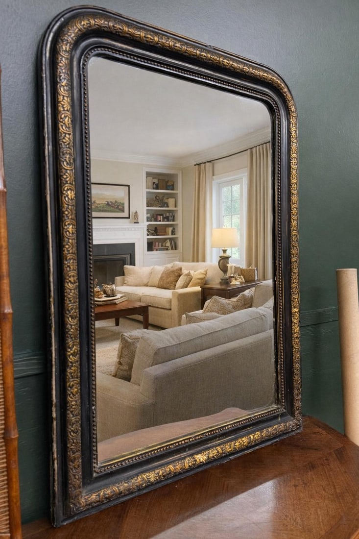 19th Century French Louis Phillipe Style Black and Gold Mirror - 3