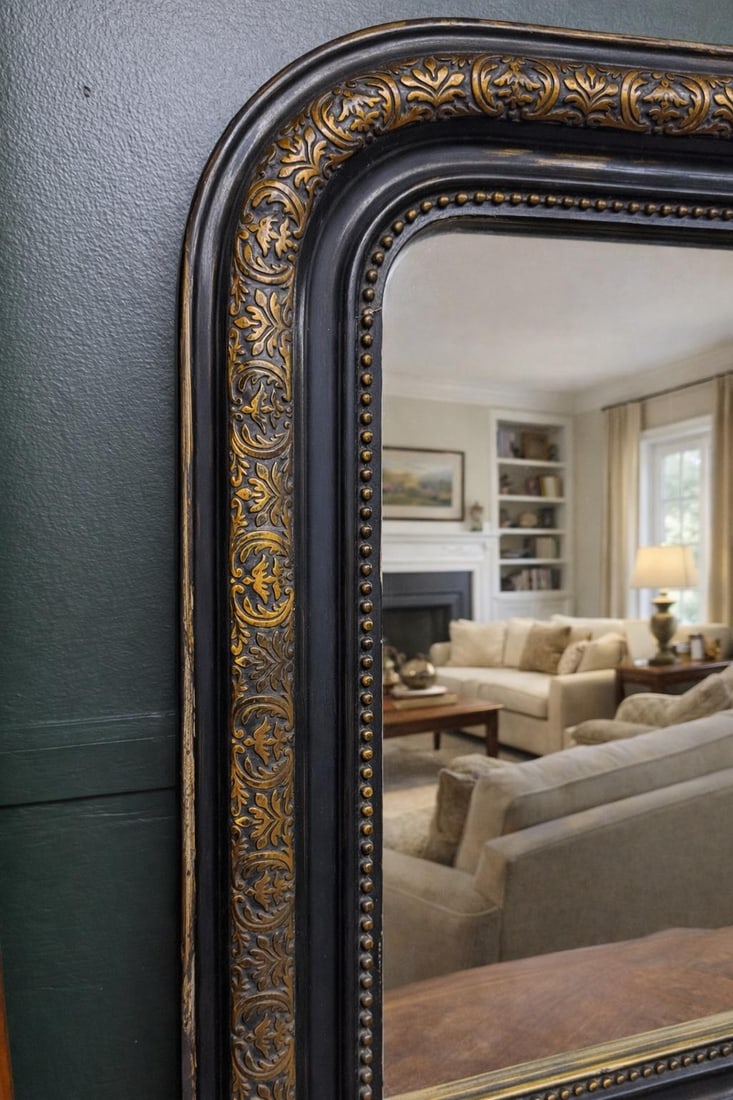 19th Century French Louis Phillipe Style Black and Gold Mirror - 4