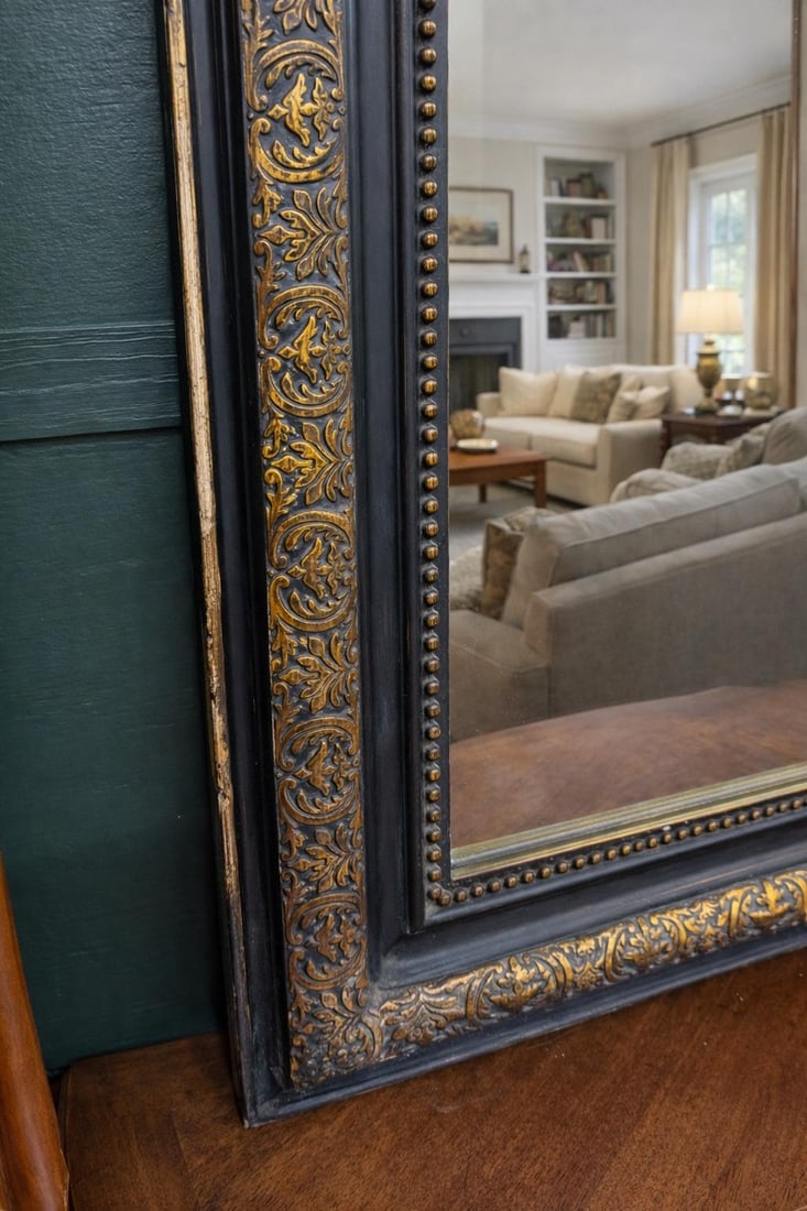 19th Century French Louis Phillipe Style Black and Gold Mirror - 5