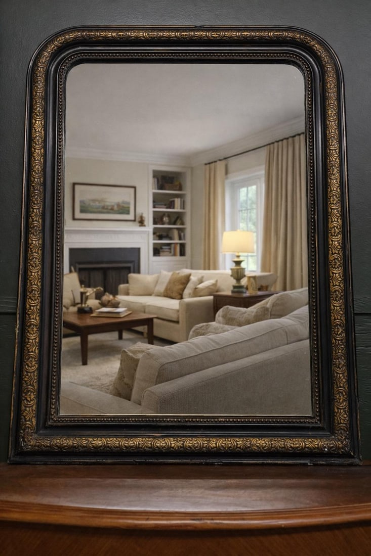 19th Century French Louis Phillipe Style Black and Gold Mirror - 6
