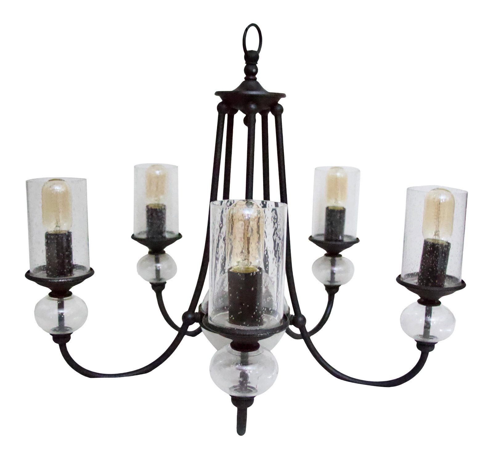 Mid Century Round Iron 5 Arm Chandelier With Bubble Glass (1 of 6)