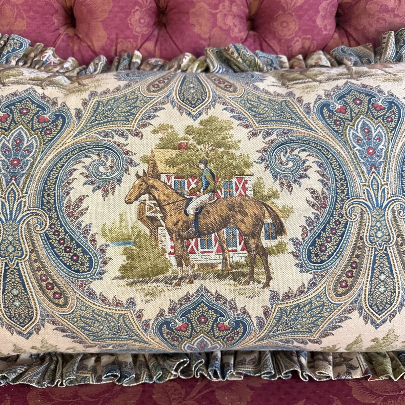 Large Equestrian Toile Down Filled Pillow - 3