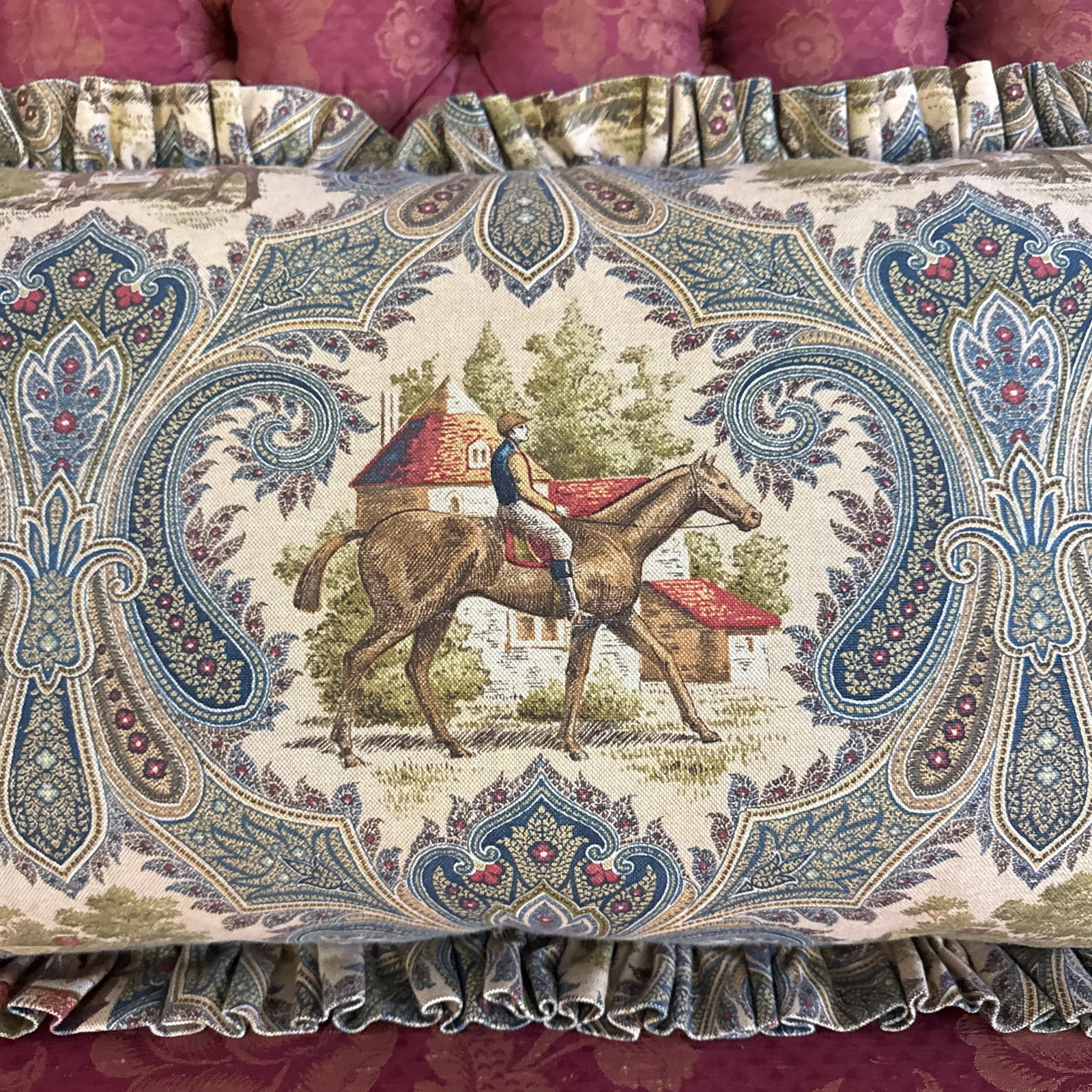 Large Equestrian Toile Down Filled Pillow - 6