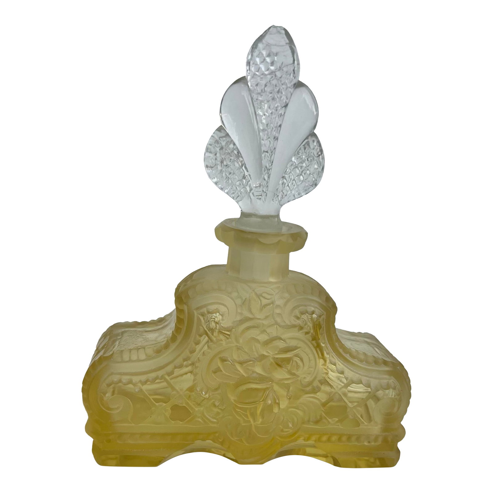 Antique Art Deco Style Yellow Perfume Bottle: Elevate your fragrance collection with our ART DECO Yellow Crystal Perfume Bottle, a true embodiment of art and elegance. This exquisite piece showcases the timeless charm of Art Deco design with its 