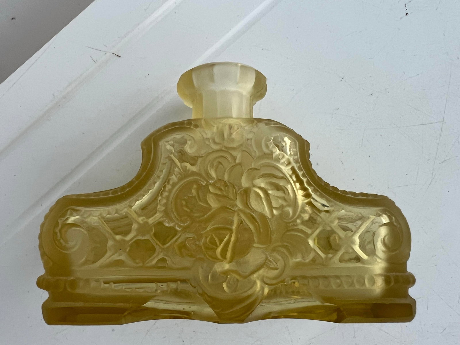 Antique Art Deco Style Yellow Perfume Bottle - 6