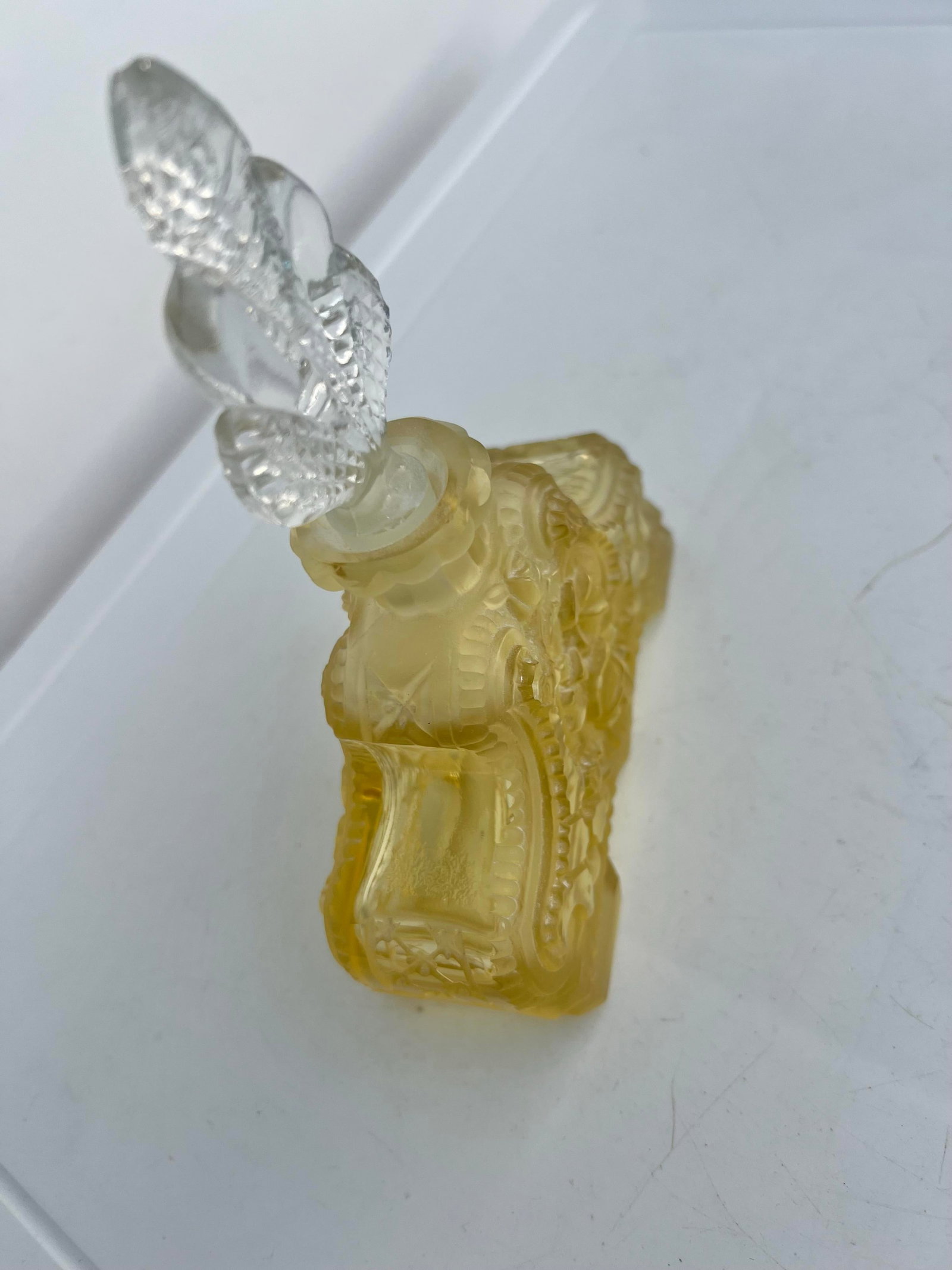 Antique Art Deco Style Yellow Perfume Bottle - 9