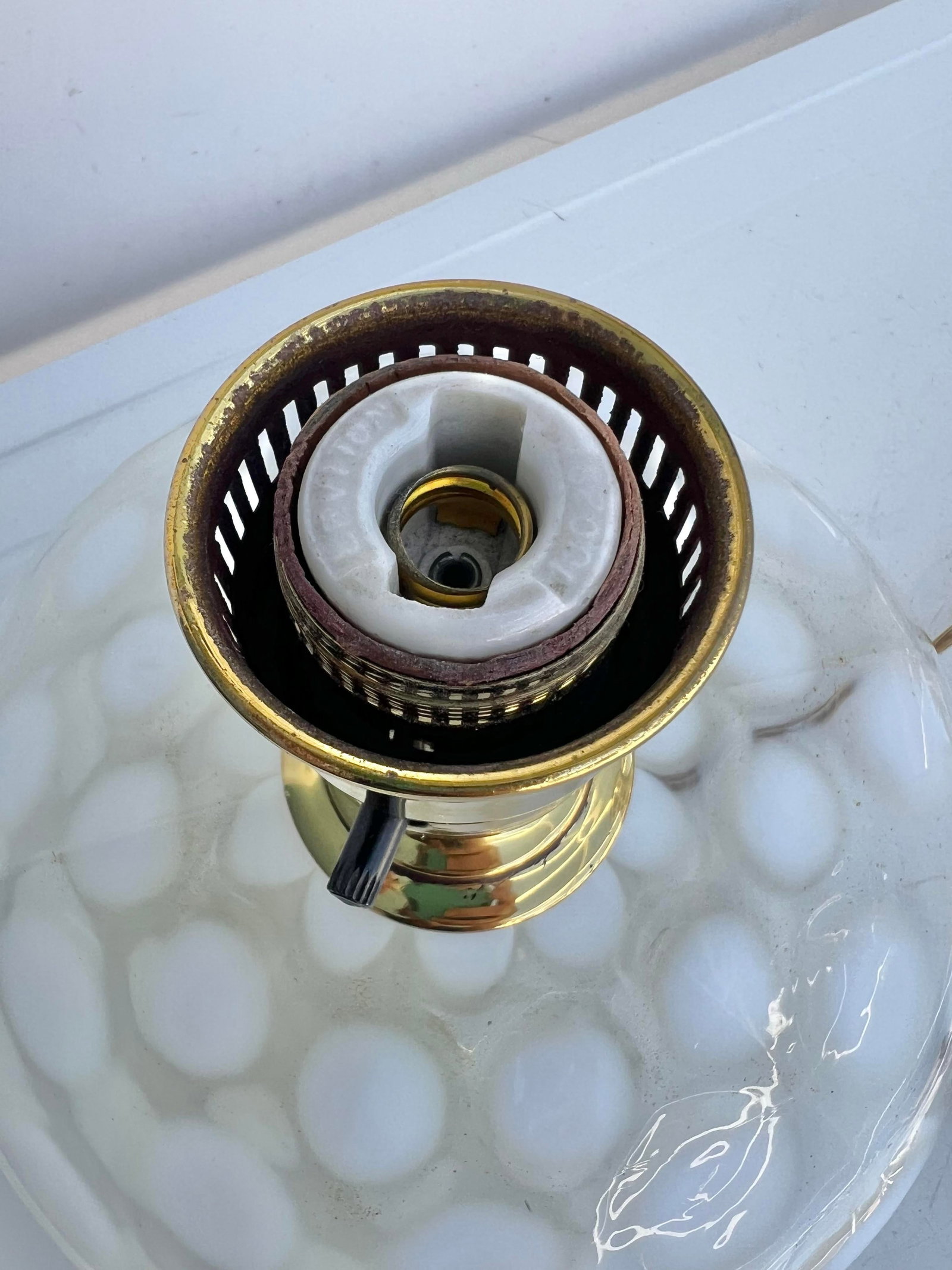 Vintage Pair of White Coin Dot Glass Pancake Fenton Boudoir Style Lamp - 2 - 9