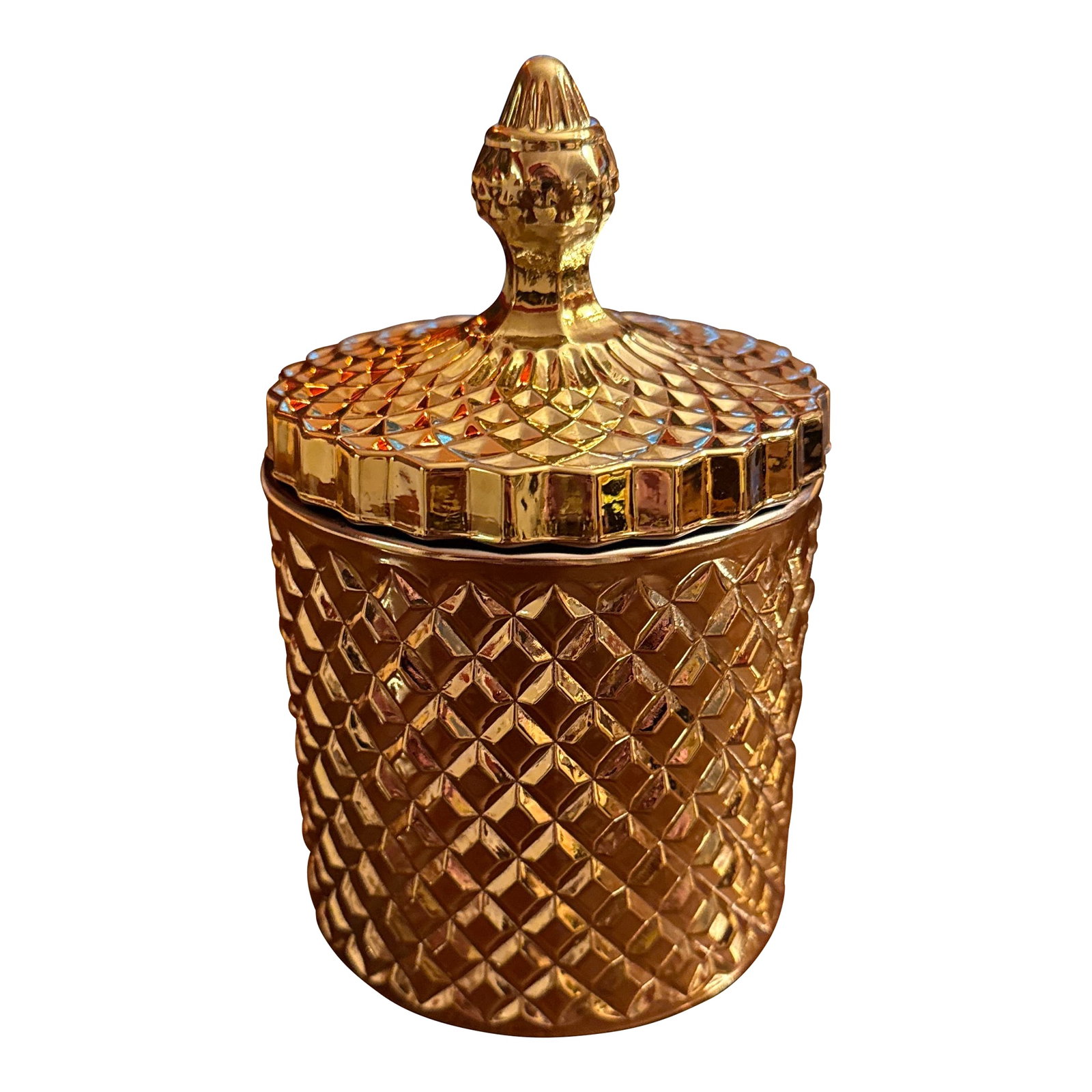Gold Diamond Pattern Glass Candy Jar (1 of 6)