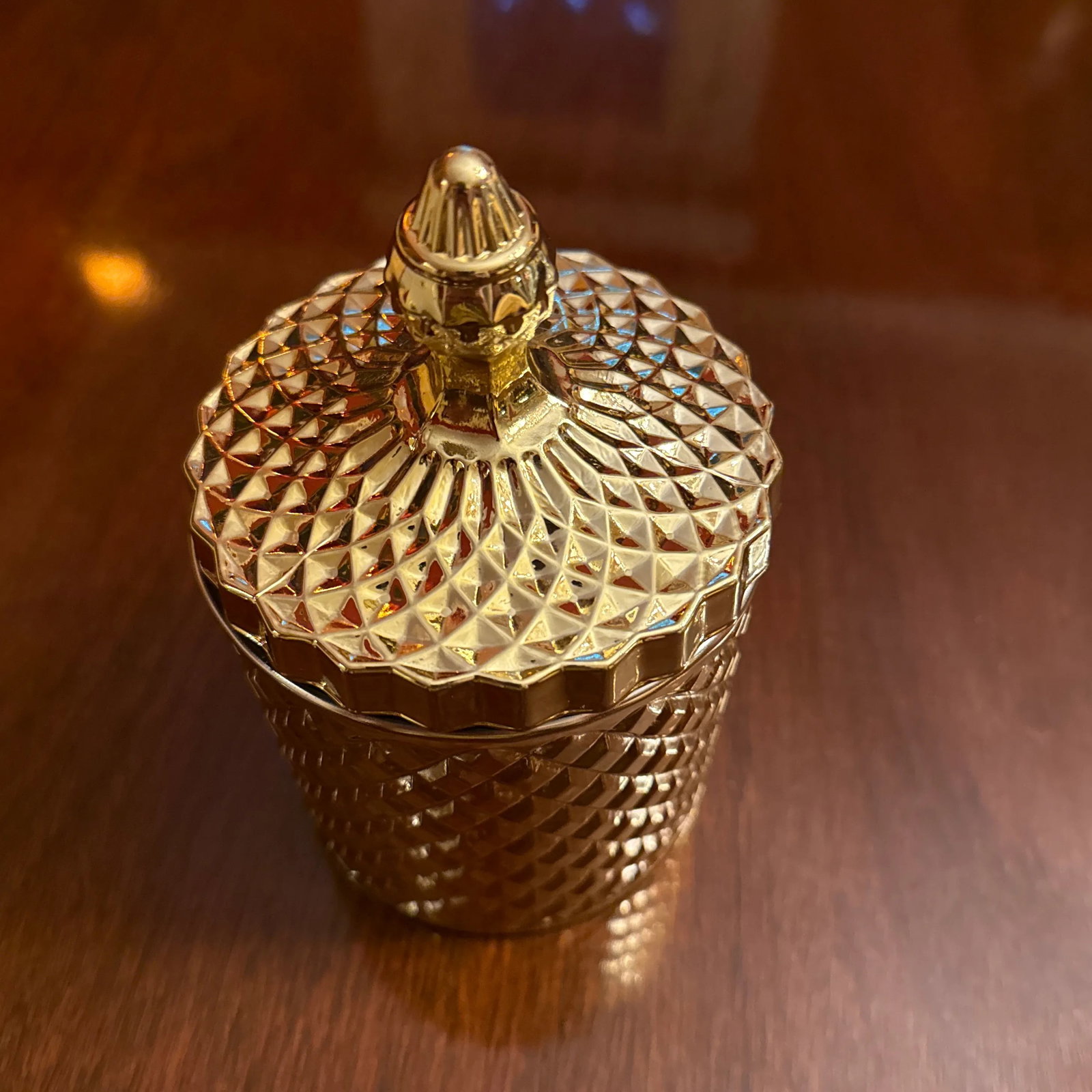 Gold Diamond Pattern Glass Candy Jar - 2