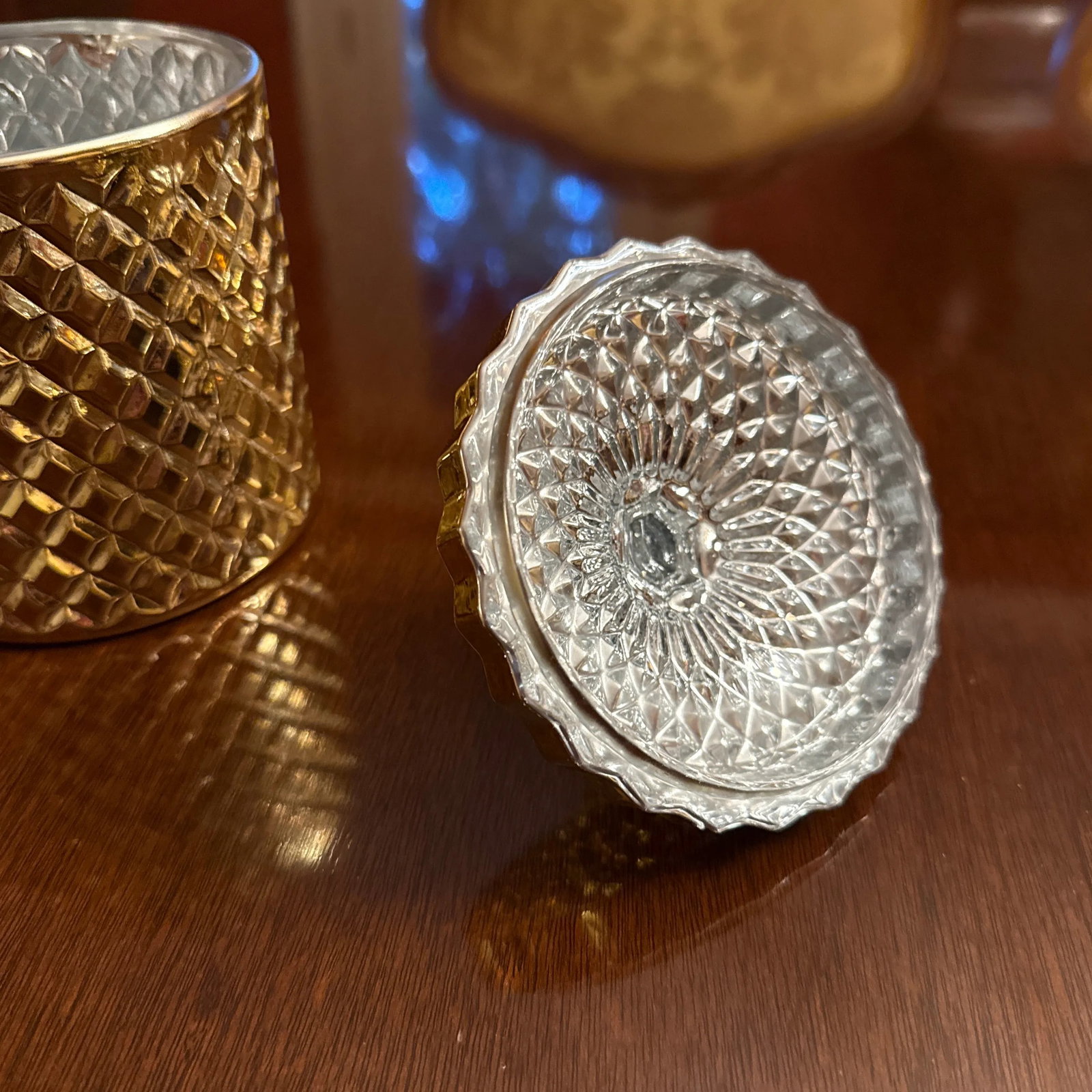 Gold Diamond Pattern Glass Candy Jar - 4