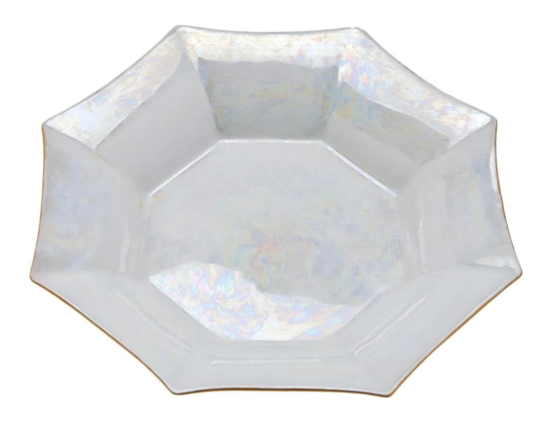 Vintage French Limoges Porcelain Pearlized Octagonal Serving Bowl - 2