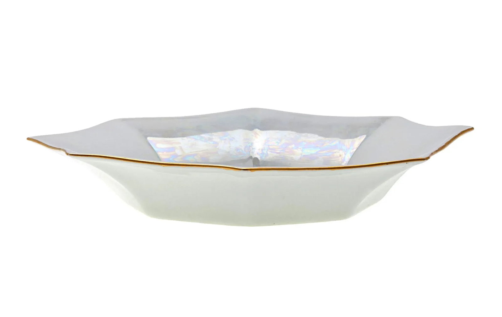 Vintage French Limoges Porcelain Pearlized Octagonal Serving Bowl - 3
