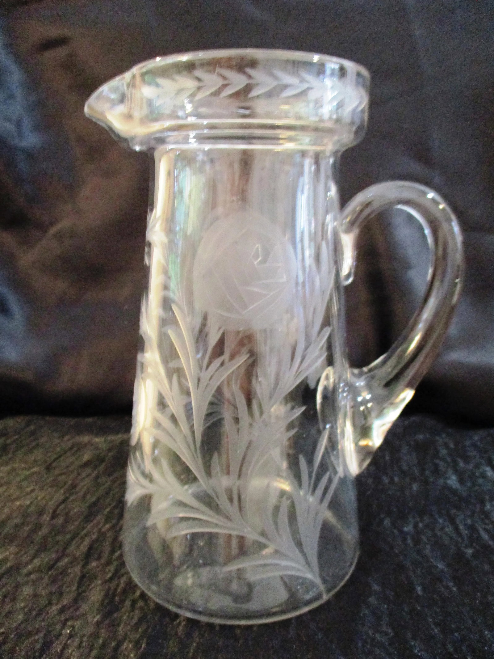 Mid-Century Crystal Etched Carnations Pitcher - 2