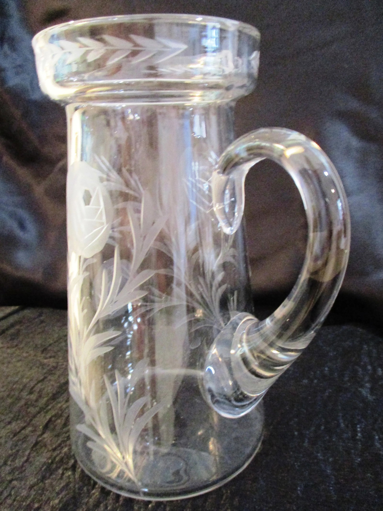 Mid-Century Crystal Etched Carnations Pitcher - 3