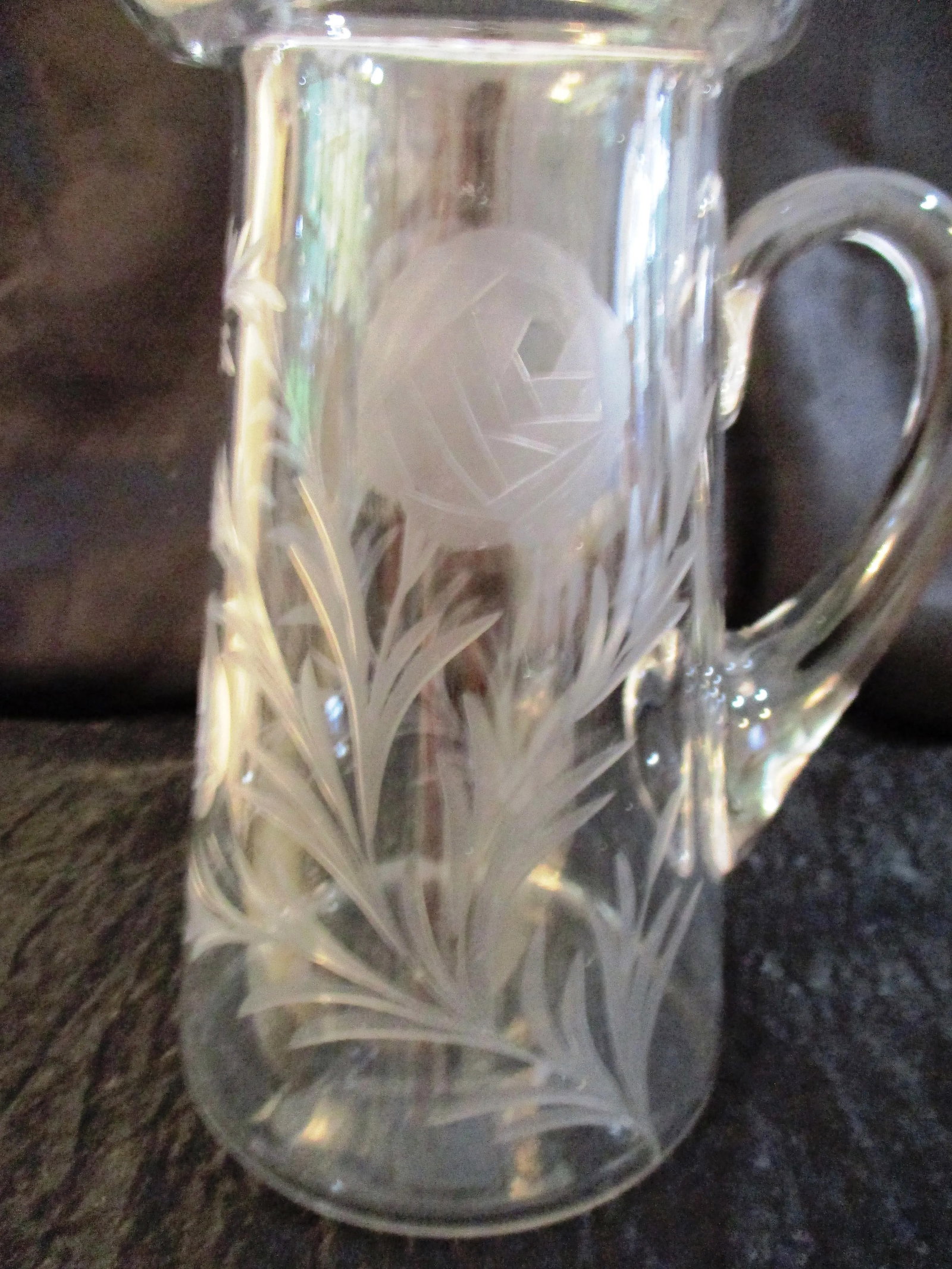 Mid-Century Crystal Etched Carnations Pitcher - 4