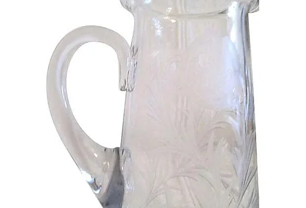 Mid-Century Crystal Etched Carnations Pitcher - 5