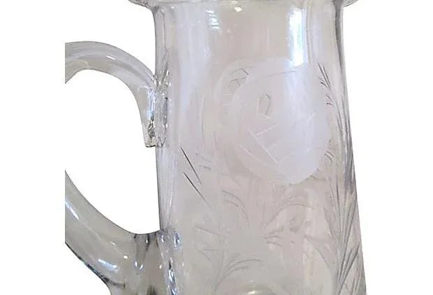 Mid-Century Crystal Etched Carnations Pitcher - 6