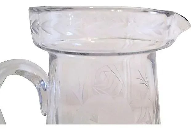 Mid-Century Crystal Etched Carnations Pitcher - 7