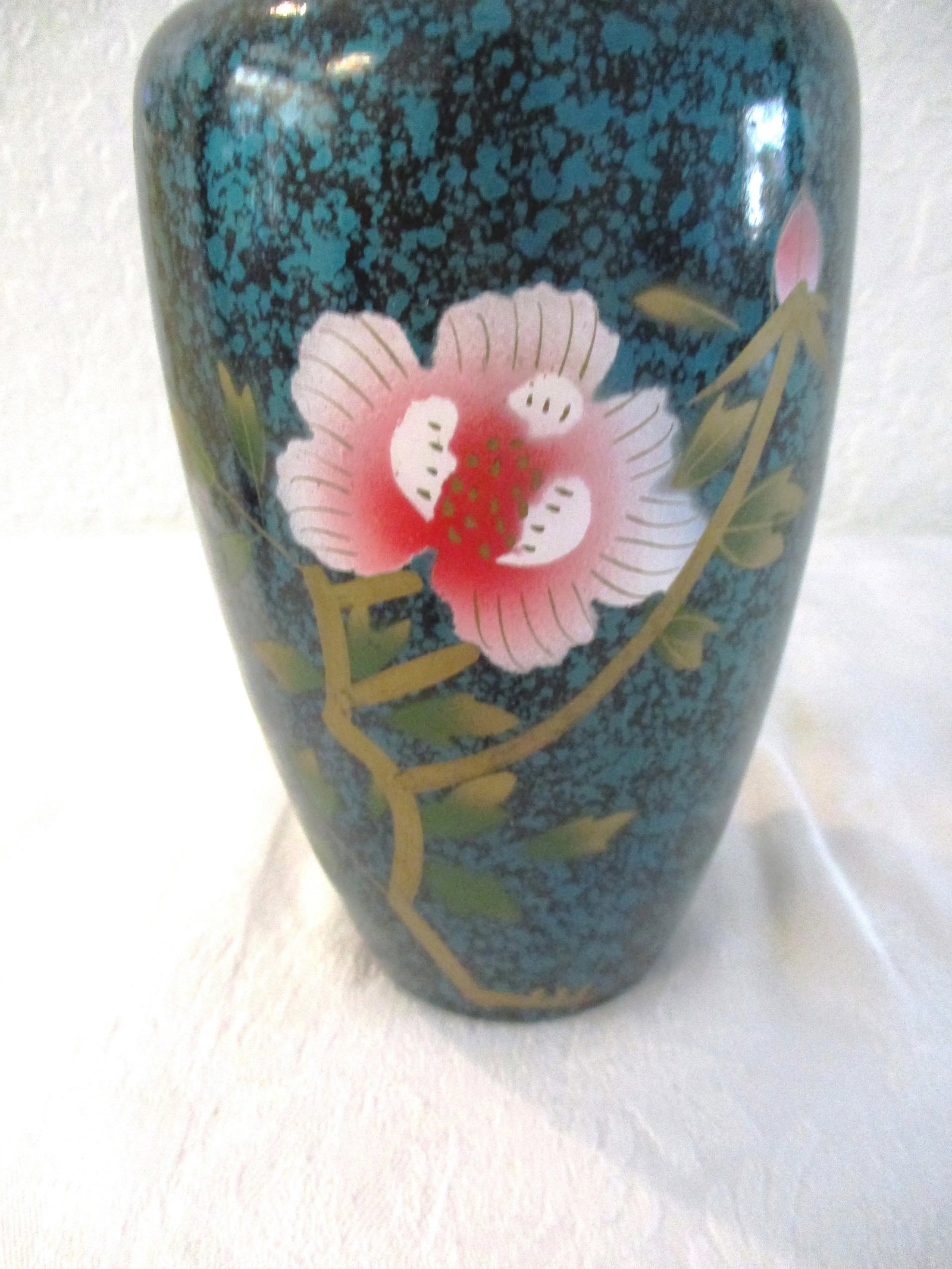 Mid-Century Japanese Enamelware Hand-Painted Cherry Blossom Vase - 2