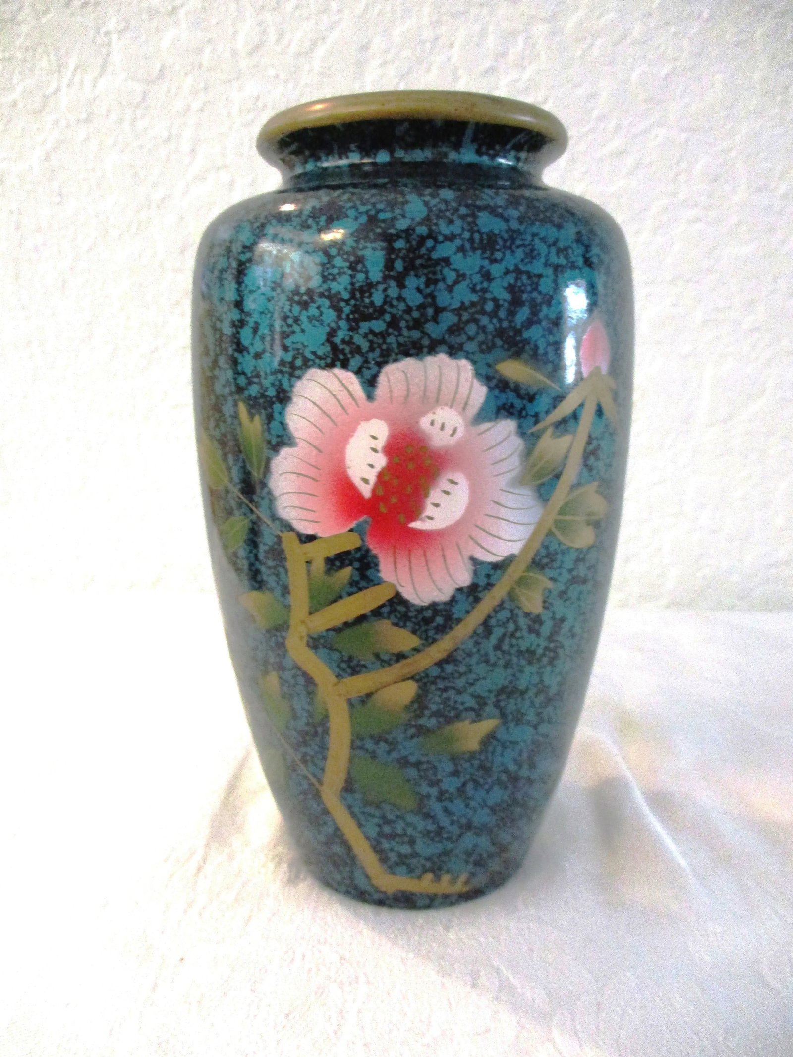 Mid-Century Japanese Enamelware Hand-Painted Cherry Blossom Vase - 6