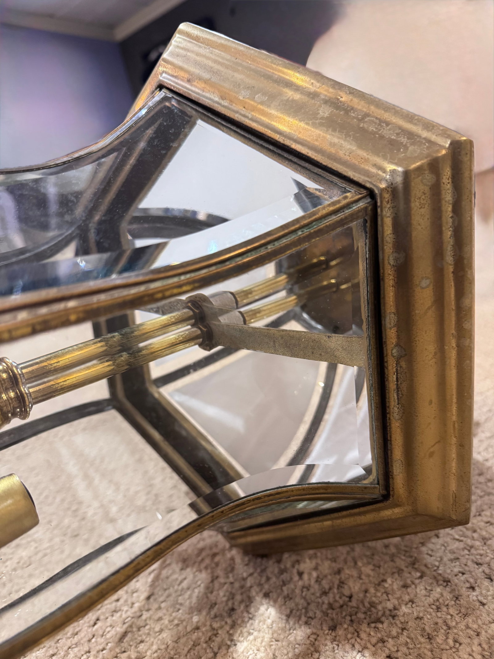 Vintage Solid Brass 3-Light Coach Lantern Wall Sconces - Frosted Dome - a Pair - 10