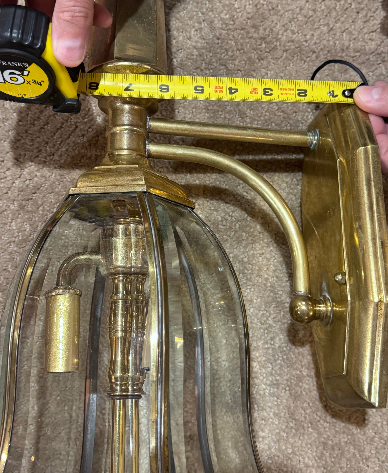 Vintage Solid Brass 3-Light Coach Lantern Wall Sconces - Frosted Dome - a Pair - 15