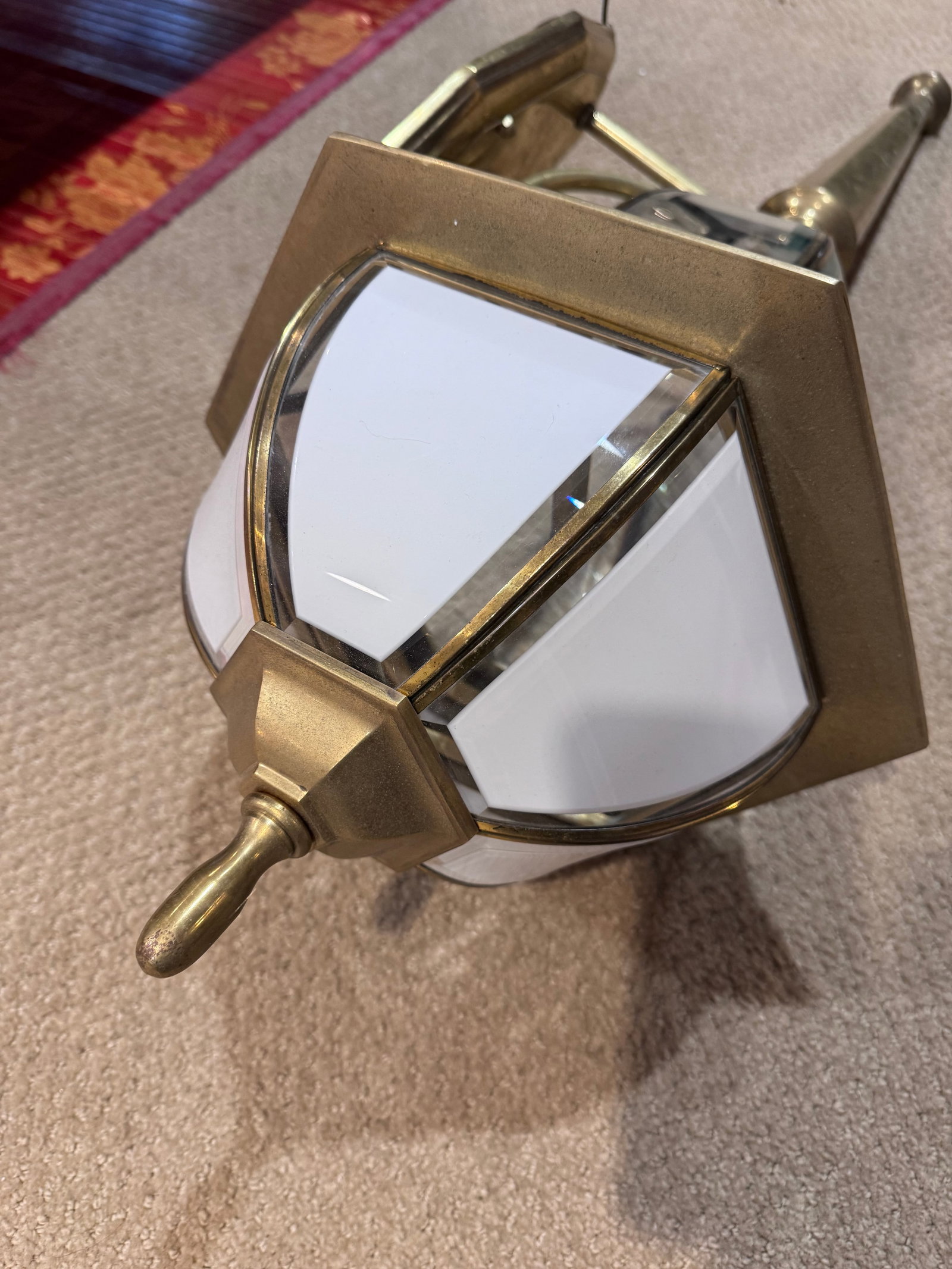 Vintage Solid Brass 3-Light Coach Lantern Wall Sconces - Frosted Dome - a Pair - 3