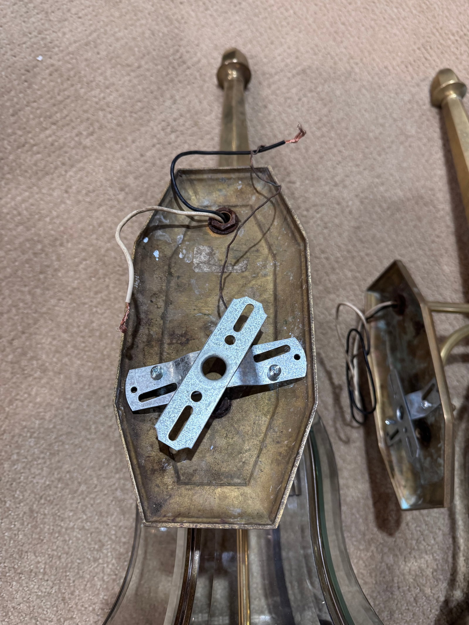 Vintage Solid Brass 3-Light Coach Lantern Wall Sconces - Frosted Dome - a Pair - 4