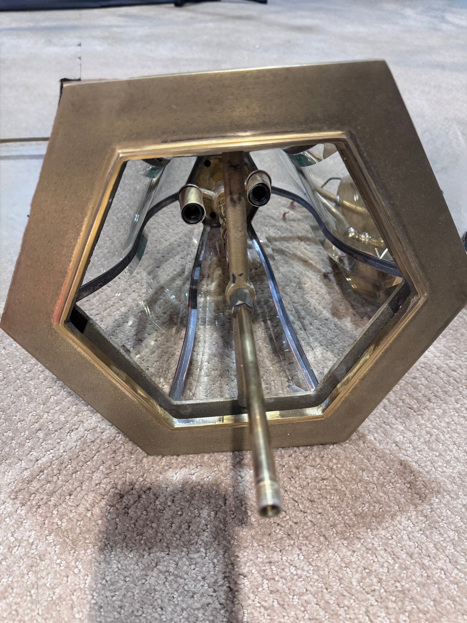 Vintage Solid Brass 3-Light Coach Lantern Wall Sconces - Frosted Dome - a Pair - 7