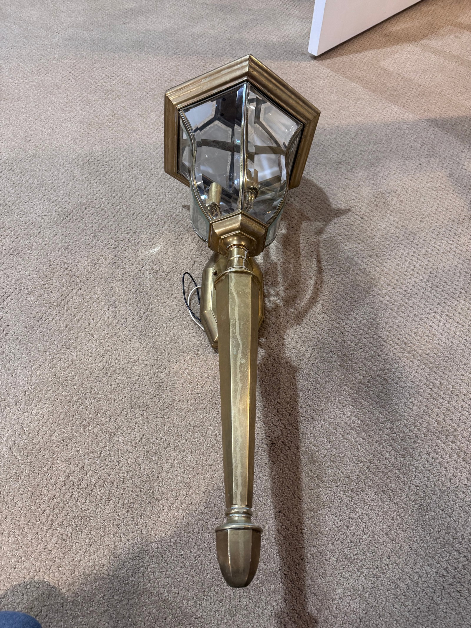 Vintage Solid Brass 3-Light Coach Lantern Wall Sconces - Frosted Dome - a Pair - 8