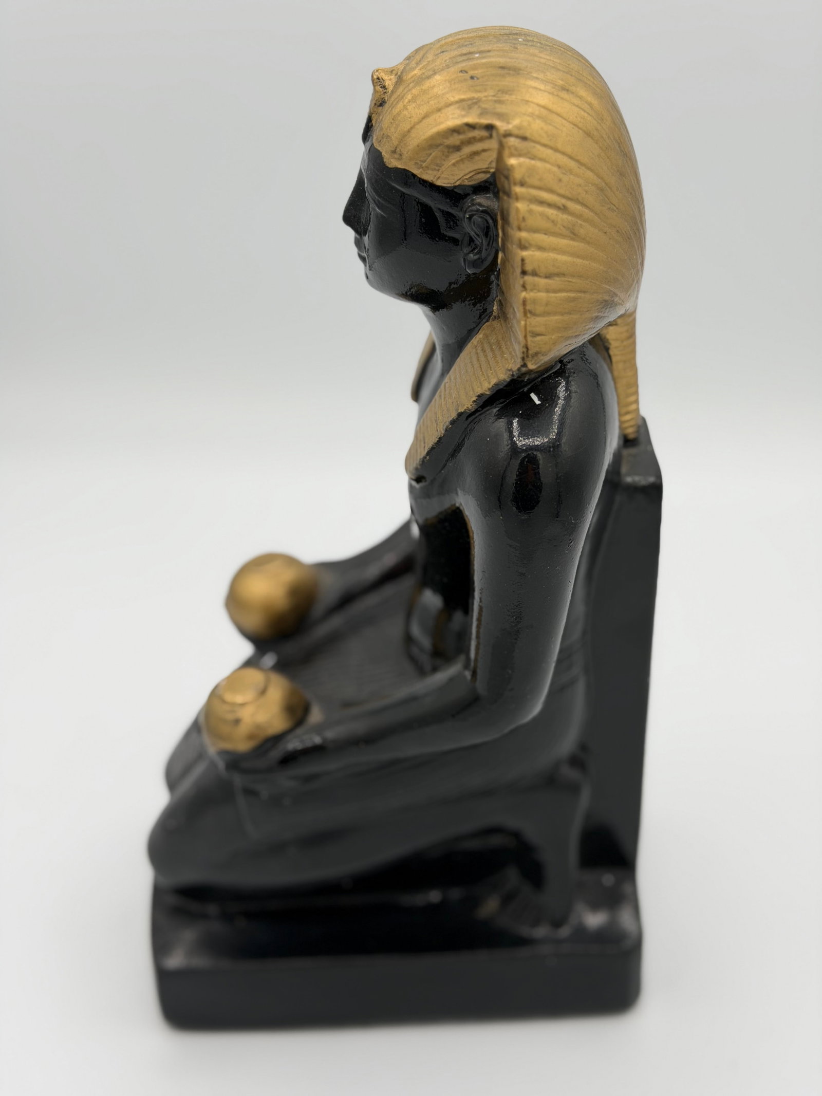 1930s Egyptian Revival Black Ceramic With Gold Highlights Egyptian Statue or Figurine - 3