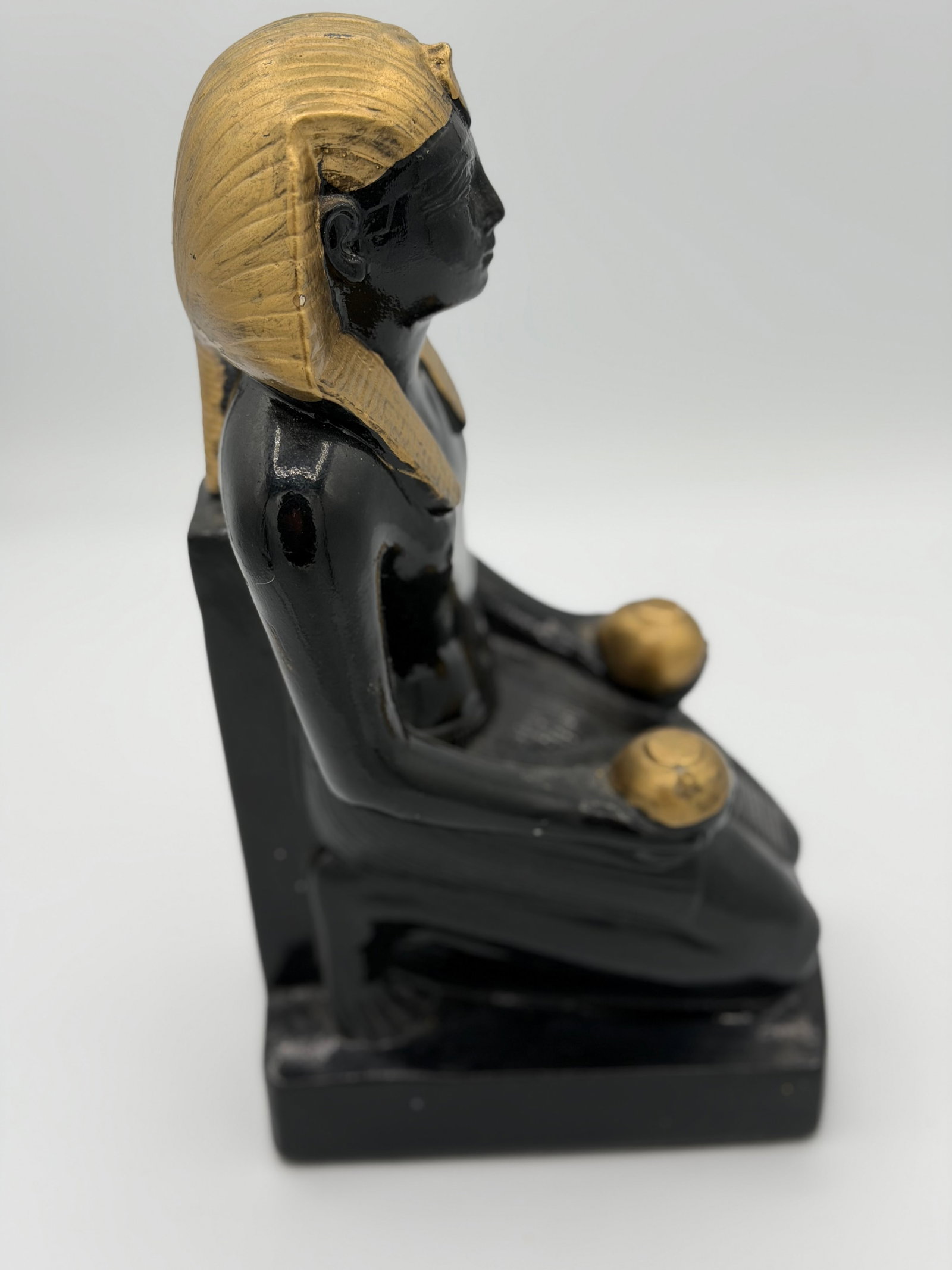 1930s Egyptian Revival Black Ceramic With Gold Highlights Egyptian Statue or Figurine - 5