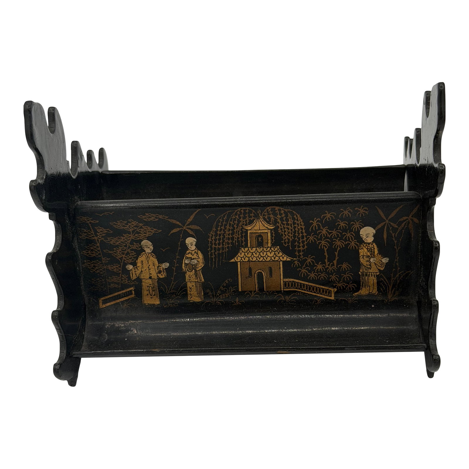 Late 19th Century A. Victorian Chinoiserie or Japanese Black. Lacquer Pen Rack or Display Stand: A memento from a different age. A gentleman would have displayed his pen collection on his desk with this Condition: Alterations: Original Condition Unaltered Imperfections: Some Imperfections
