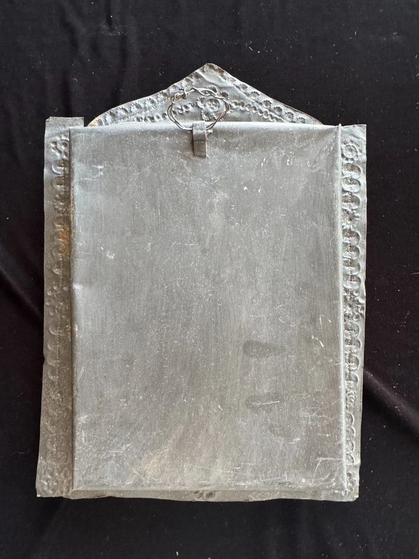 Mexican Devotional Nicho With Black Curled & Pressed Tin Frame - 3