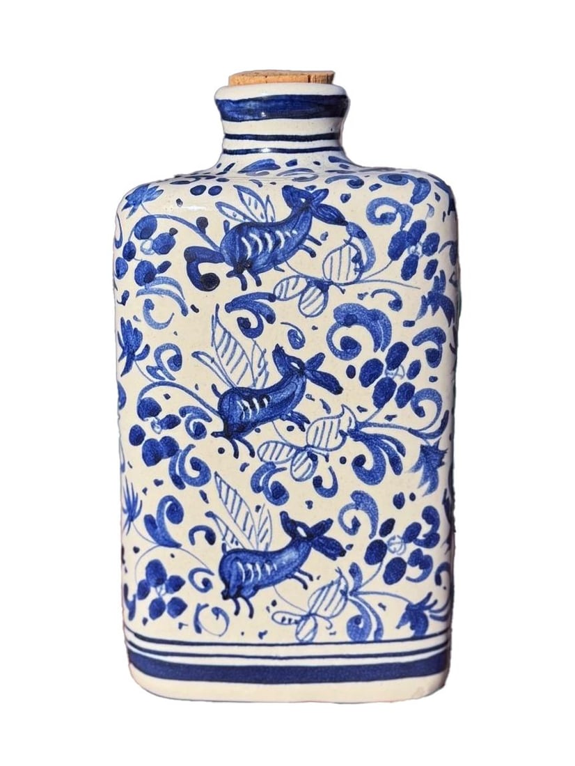 Italian Maiolica Apothecary Jar, Triangular Form, Cobalt Blue & White Pharmacy Vessel - 2