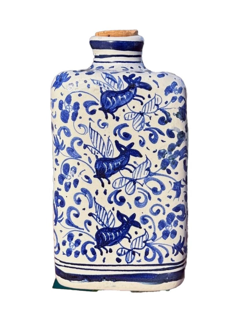 Italian Maiolica Apothecary Jar, Triangular Form, Cobalt Blue & White Pharmacy Vessel - 6