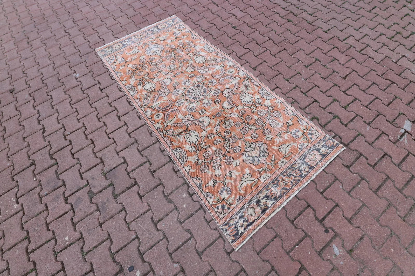 1970s Vintage Traditional Orange Floral Turkish Hand Knotted Oushak Area Rug - 4