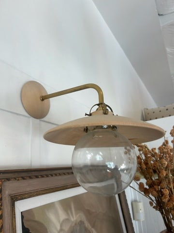 Mid-Century Modern Wood Shade Wall Sconce With Glass Globe - 3