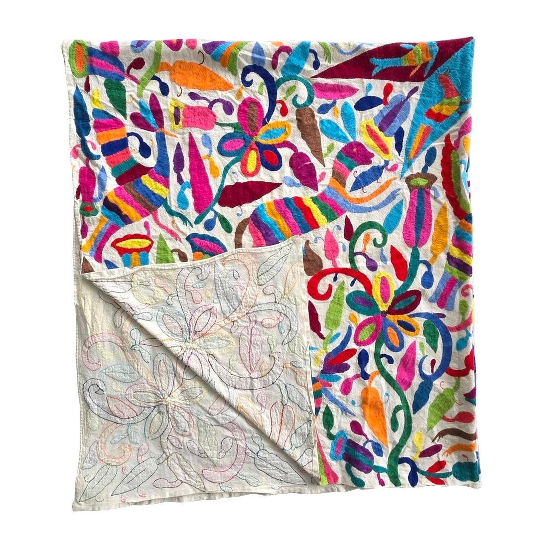 Vintage Mexican Otomi Hand Embroidered Textile Coverlet/Wall Hanging - 10