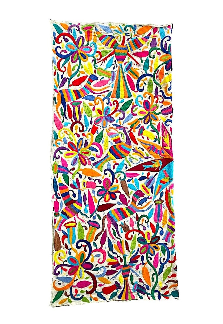 Vintage Mexican Otomi Hand Embroidered Textile Coverlet/Wall Hanging - 11