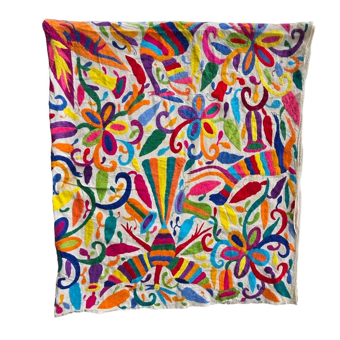 Vintage Mexican Otomi Hand Embroidered Textile Coverlet/Wall Hanging - 12