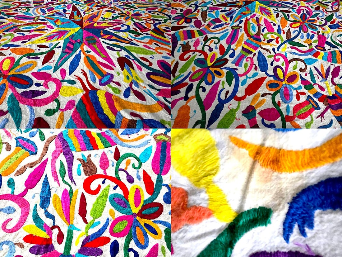 Vintage Mexican Otomi Hand Embroidered Textile Coverlet/Wall Hanging - 13