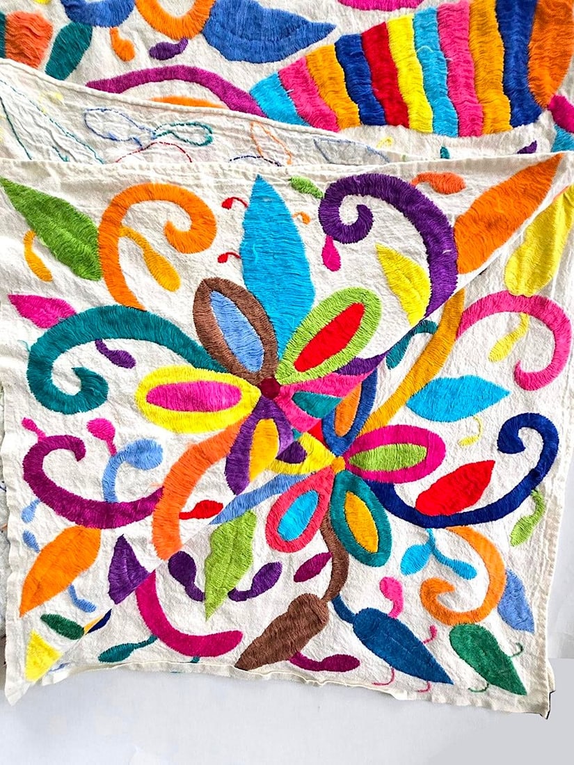 Vintage Mexican Otomi Hand Embroidered Textile Coverlet/Wall Hanging - 14