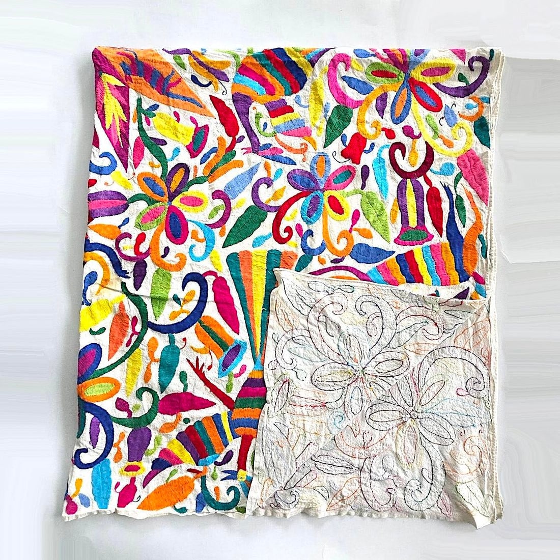 Vintage Mexican Otomi Hand Embroidered Textile Coverlet/Wall Hanging - 15
