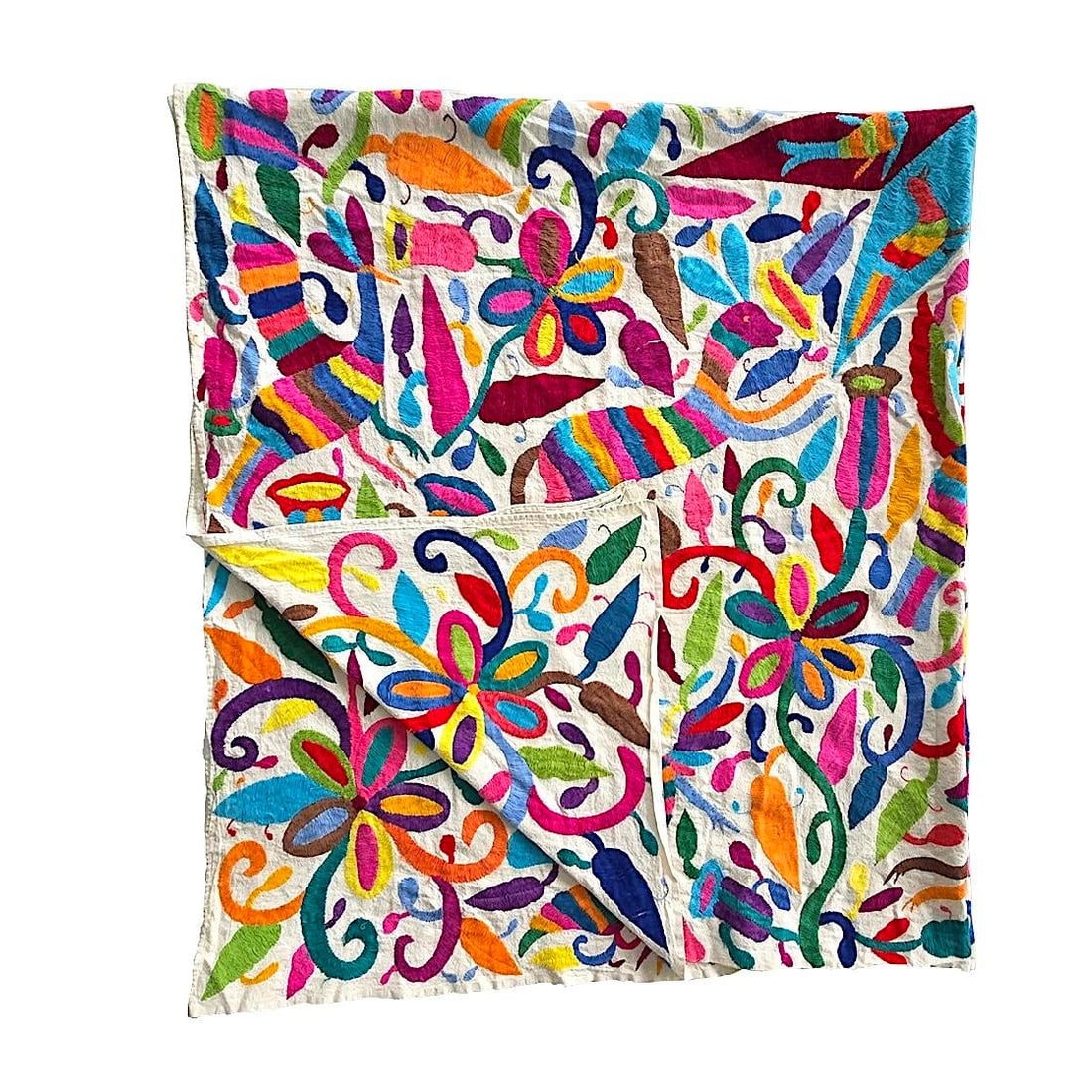 Vintage Mexican Otomi Hand Embroidered Textile Coverlet/Wall Hanging - 7