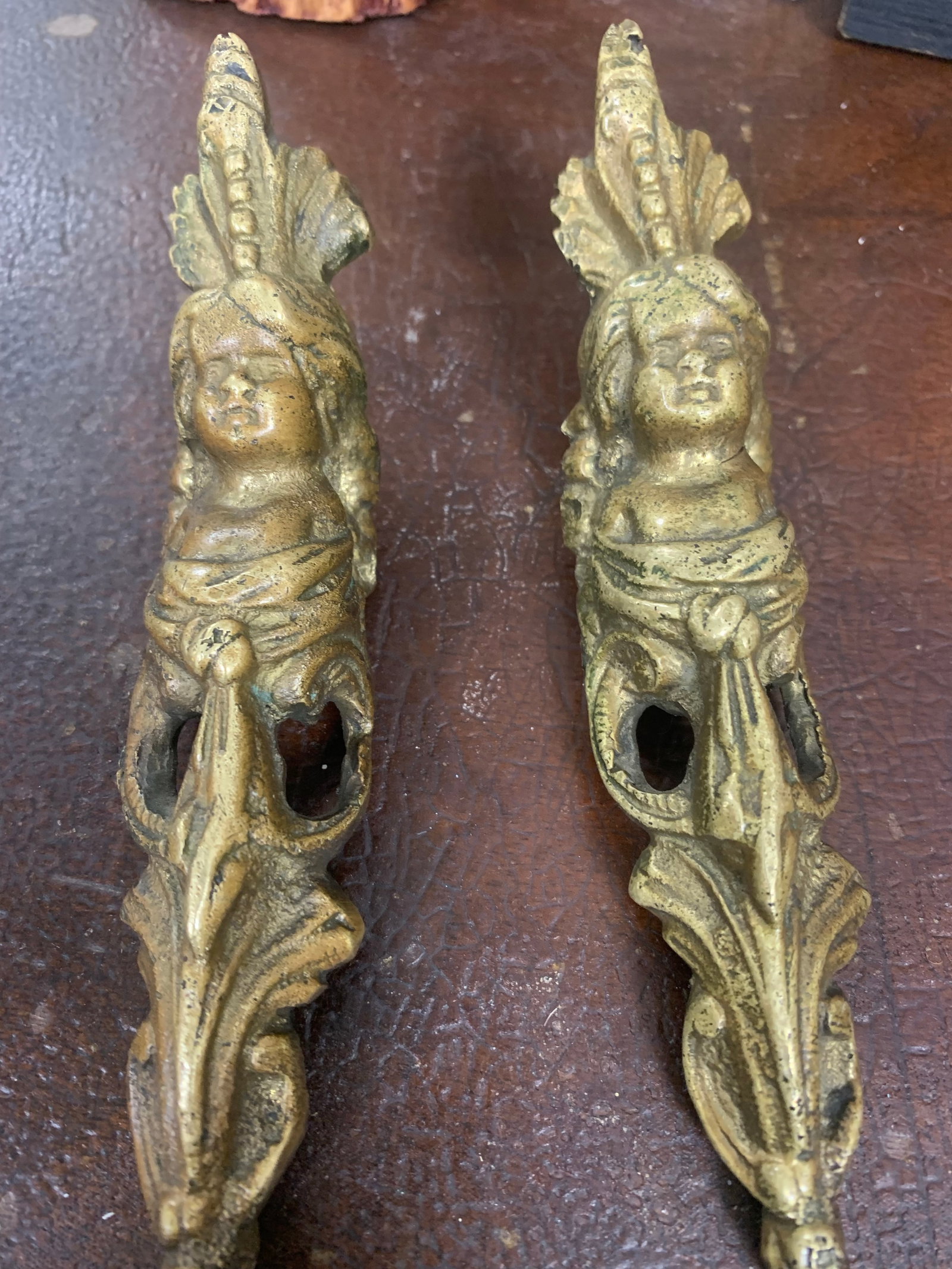 Antique French Bronze Ormolu Figural Furniture Ornaments - Pair - 2