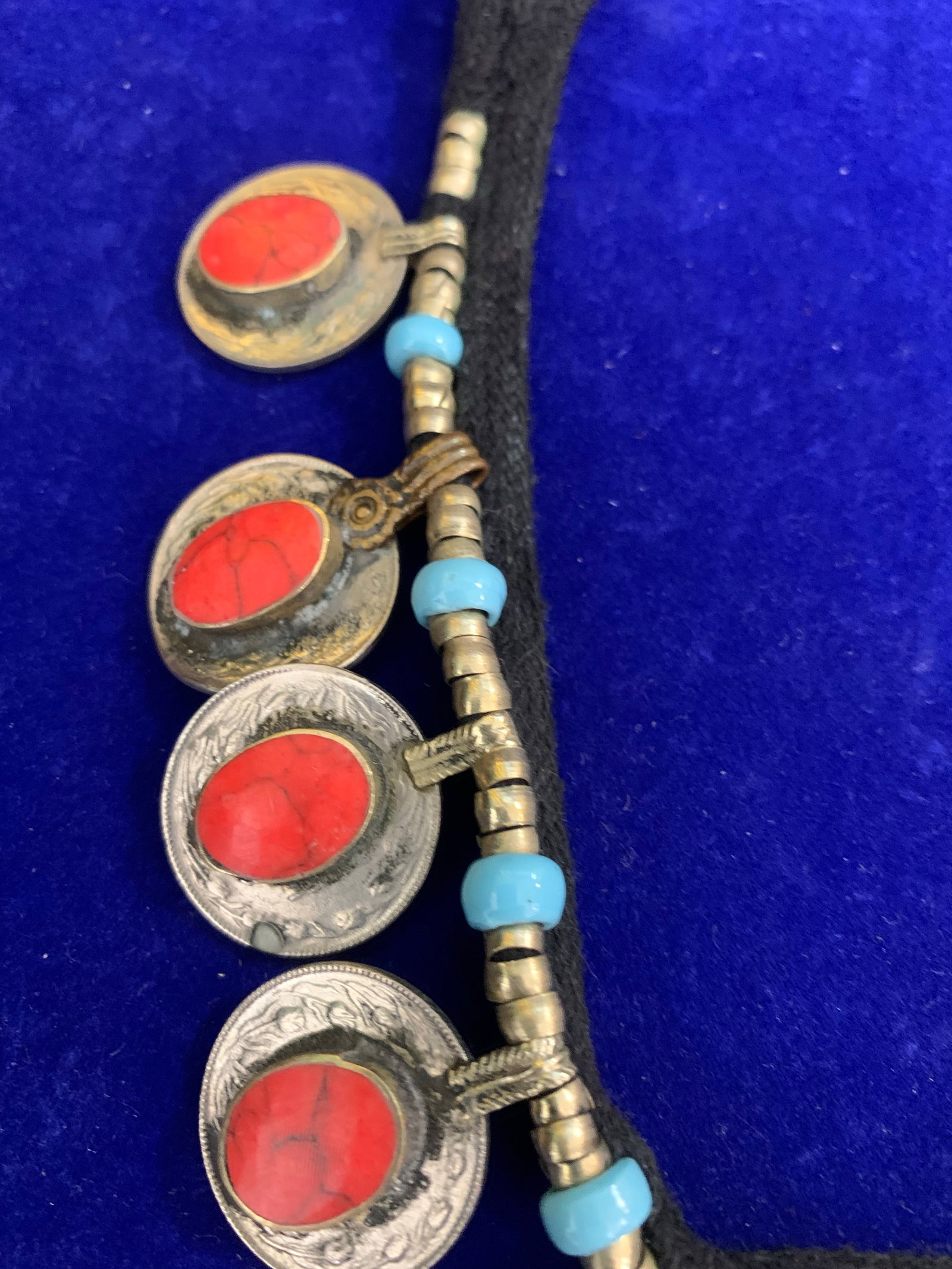 Mid 20th Century Afghan Tribal Kuchi Pendant Necklace Boho Jewelry Made With Coral and Turquoise - 3