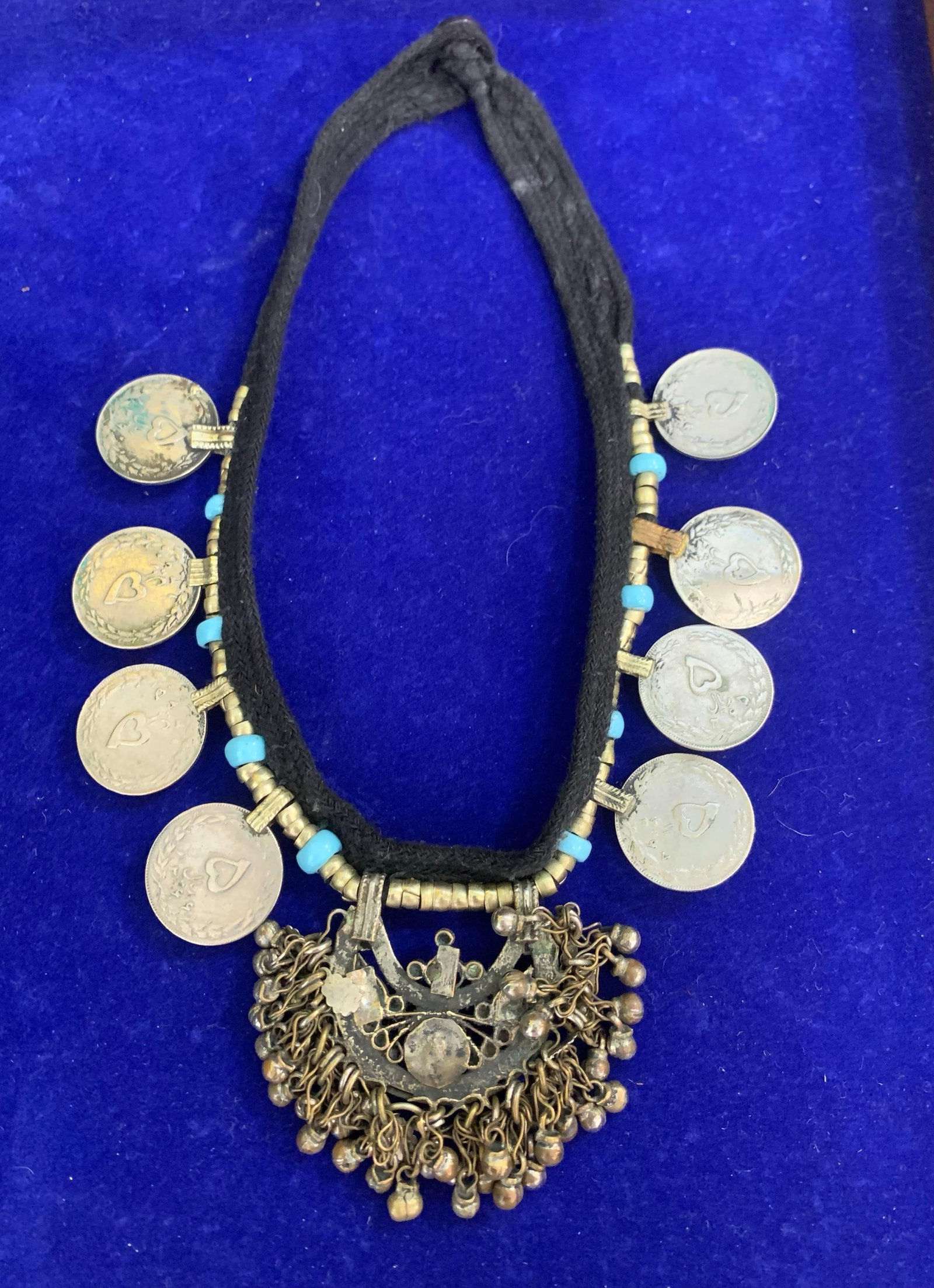 Mid 20th Century Afghan Tribal Kuchi Pendant Necklace Boho Jewelry Made With Coral and Turquoise - 5