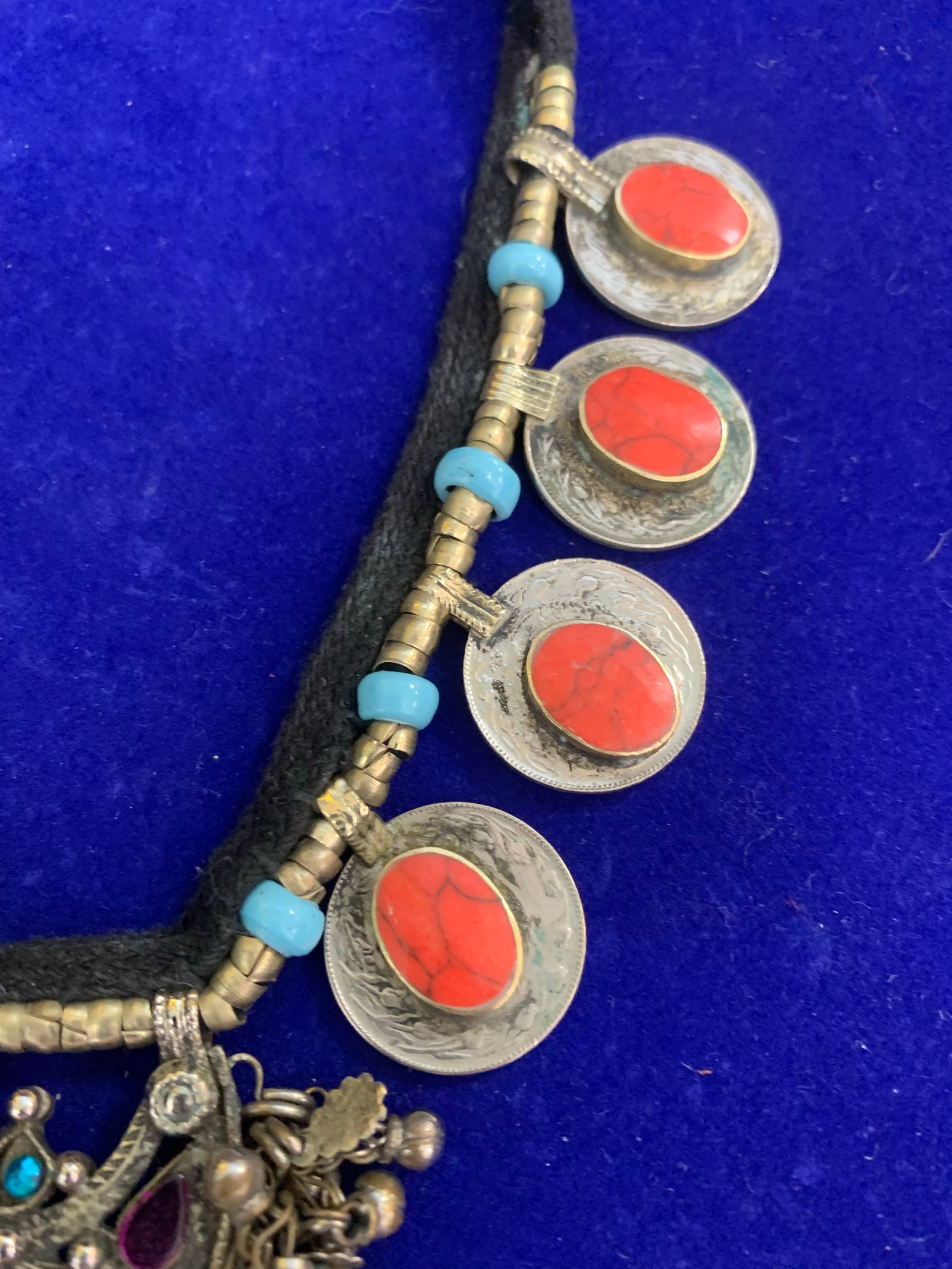 Mid 20th Century Afghan Tribal Kuchi Pendant Necklace Boho Jewelry Made With Coral and Turquoise - 6